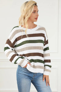 Thumbnail for Stripe Crochet Hollow out Knit Sweater-5