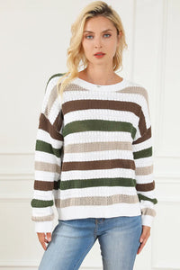 Thumbnail for Stripe Crochet Hollow out Knit Sweater-7