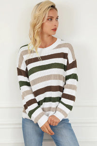 Thumbnail for Stripe Crochet Hollow out Knit Sweater-8