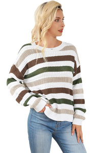 Thumbnail for Stripe Crochet Hollow out Knit Sweater-10