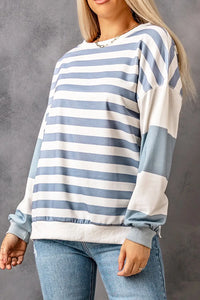 Thumbnail for Stripe Drop Shoulder Striped Pullover Sweatshirt-5