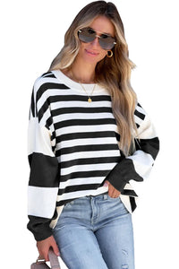 Thumbnail for Stripe Drop Shoulder Striped Pullover Sweatshirt-25