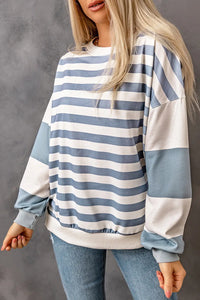 Thumbnail for Stripe Drop Shoulder Striped Pullover Sweatshirt-2