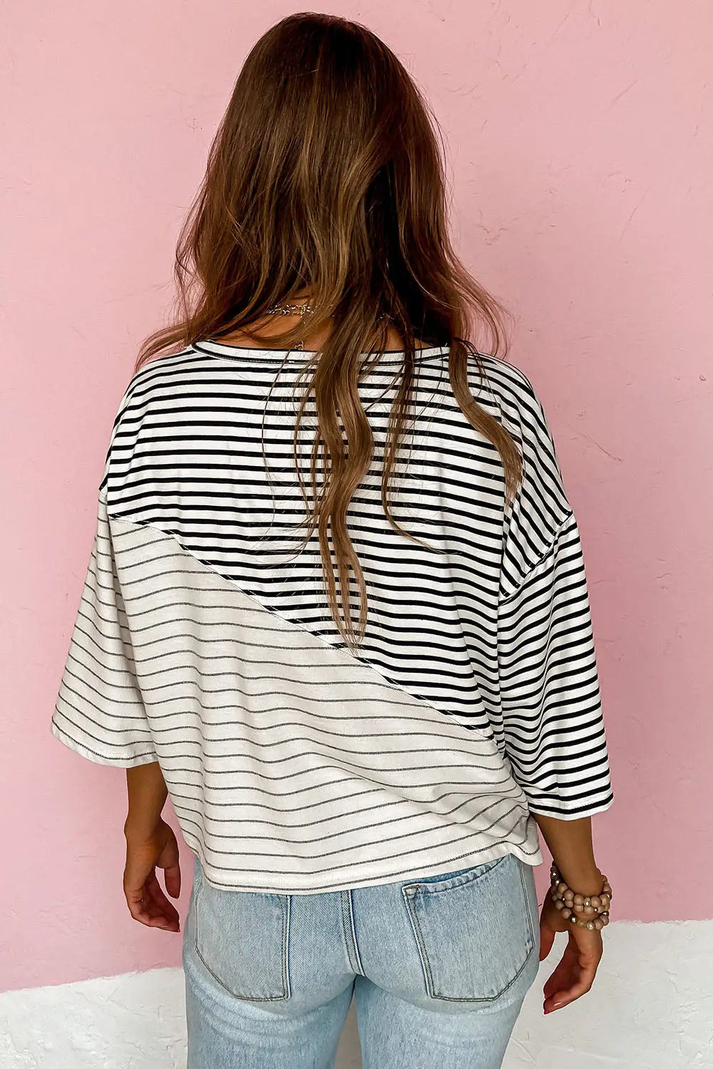 Striped Patchwork Short Sleeve Top-1