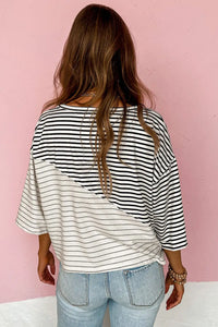Thumbnail for Striped Patchwork Short Sleeve Top-1