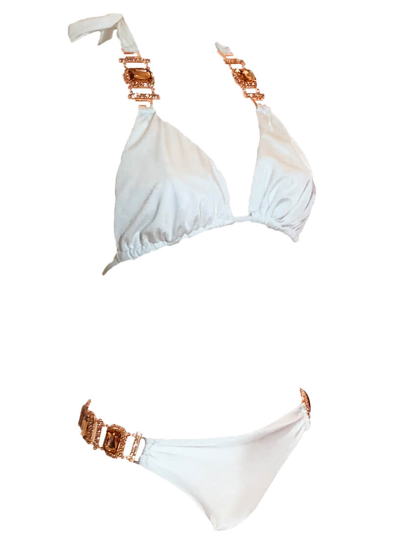 Tina Halter Top & Skimpy Bottom - White-3