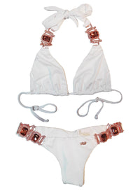 Thumbnail for Tina Halter Top & Skimpy Bottom - White-5