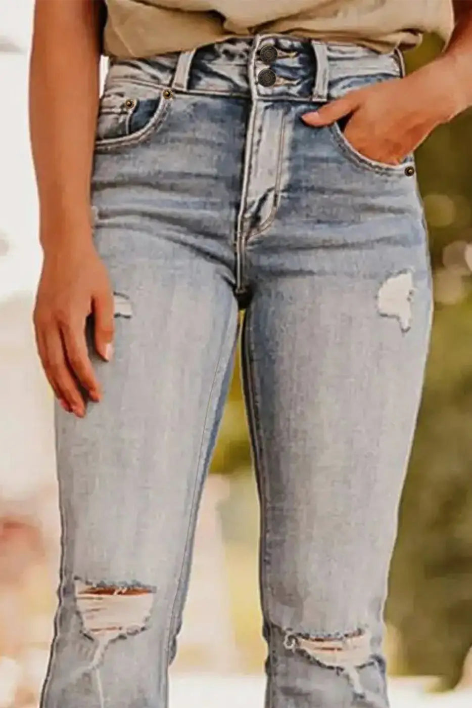 Vintage Ripped Raw Edge Flare Jeans-2