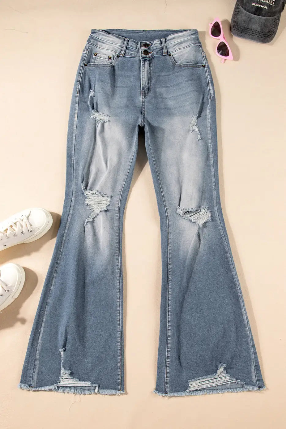 Vintage Ripped Raw Edge Flare Jeans-3