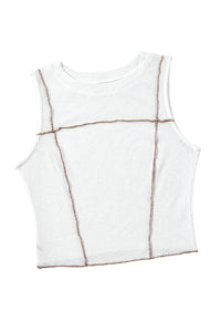 Thumbnail for White Contrast Seams Ribbed Tank Top-12