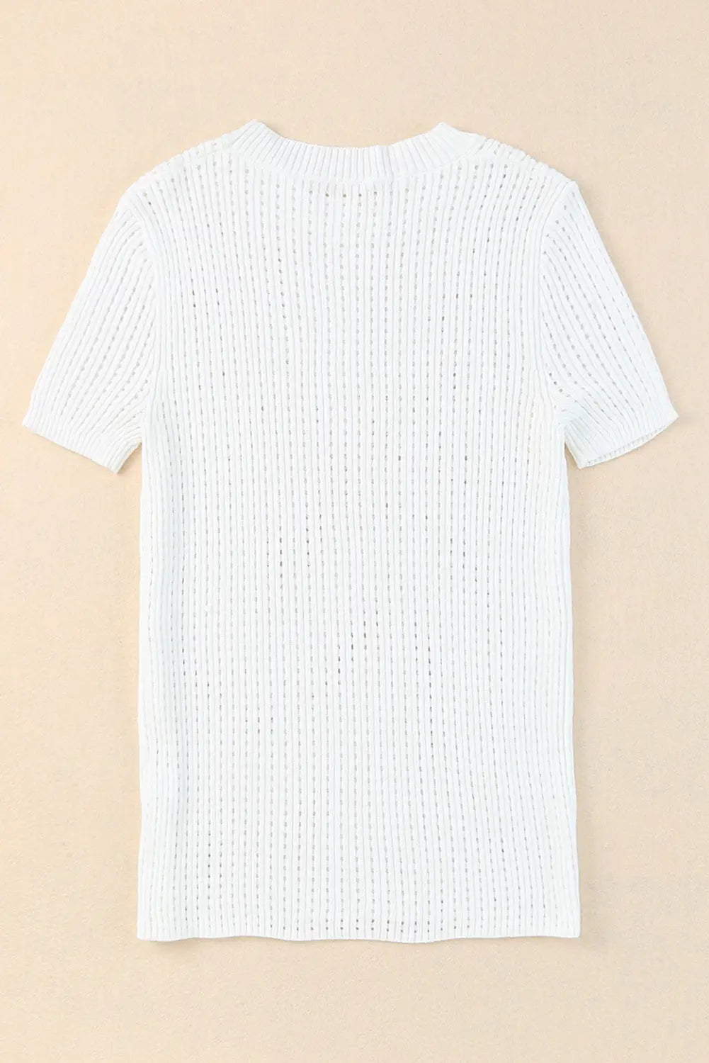 White Hollow-out Knitted Short Sleeve T Shirt-5