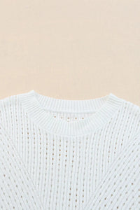 Thumbnail for White Hollow-out Knitted Short Sleeve T Shirt-6