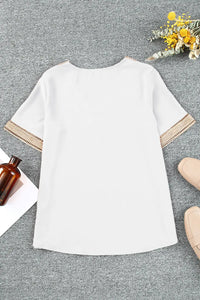 Thumbnail for White Lace Trim Short Sleeve Ruffled Mini Dress-54