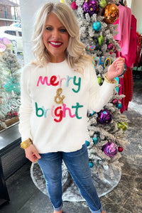 Thumbnail for White Merry & Bright Round Neck Casual Sweater-1