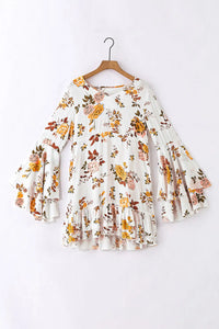 Thumbnail for White Printed Floral Print Layered Sleeve Mini Dress-8