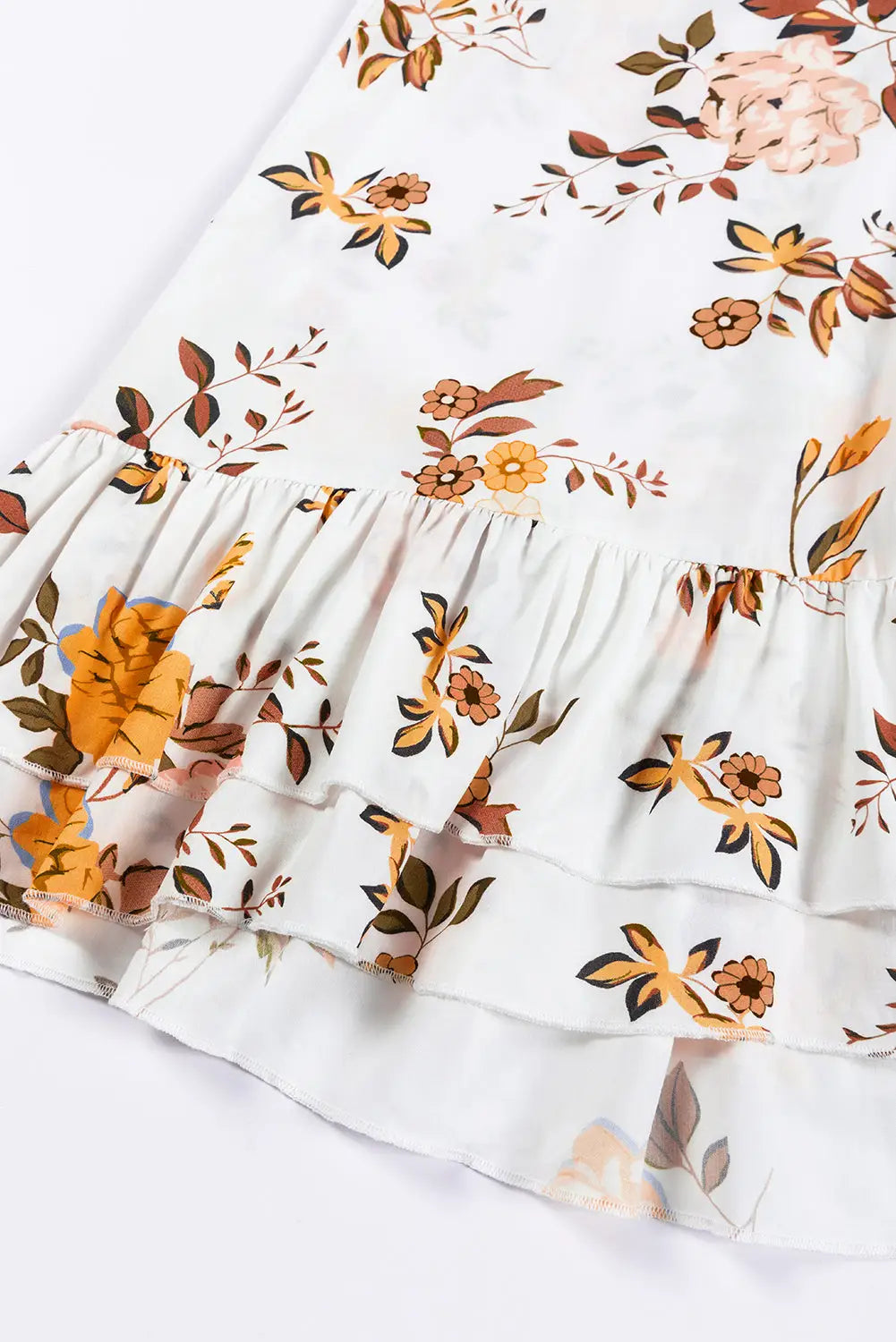 White Printed Floral Print Layered Sleeve Mini Dress-12