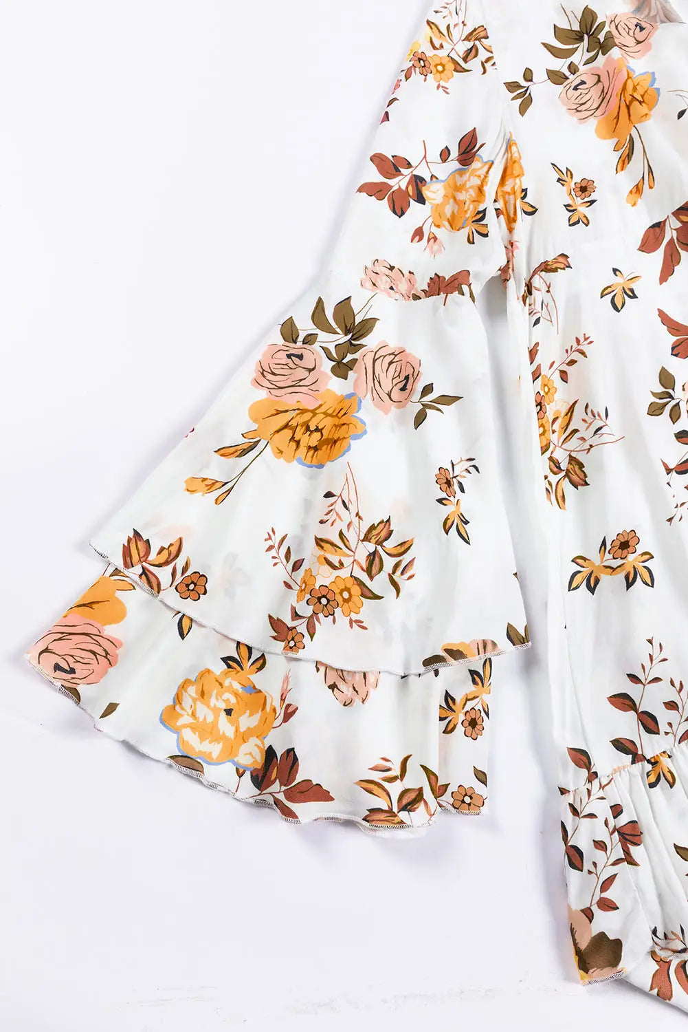White Printed Floral Print Layered Sleeve Mini Dress-11