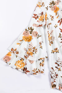 Thumbnail for White Printed Floral Print Layered Sleeve Mini Dress-11