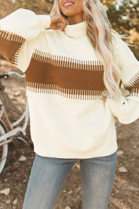 Thumbnail for White Printed Patchwork Turtle Neck Knitted Sweater-7