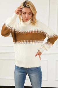 Thumbnail for White Printed Patchwork Turtle Neck Knitted Sweater-6