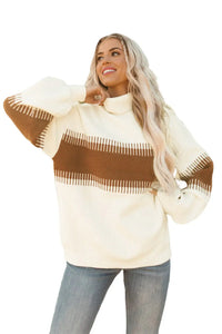 Thumbnail for White Printed Patchwork Turtle Neck Knitted Sweater-9