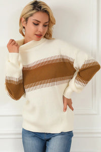 Thumbnail for White Printed Patchwork Turtle Neck Knitted Sweater-2