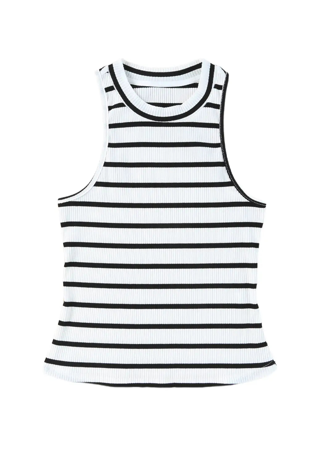 White Striped Print Ribbed O-neck Sleeveless Top-10
