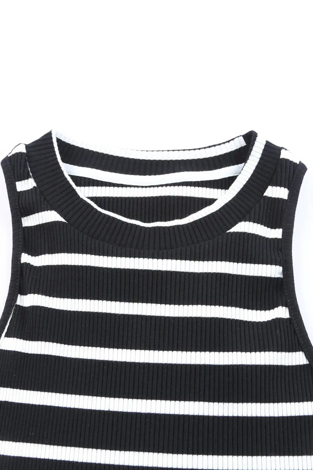 White Striped Print Ribbed O-neck Sleeveless Top-32