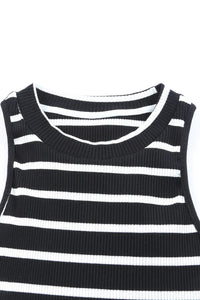 Thumbnail for White Striped Print Ribbed O-neck Sleeveless Top-32