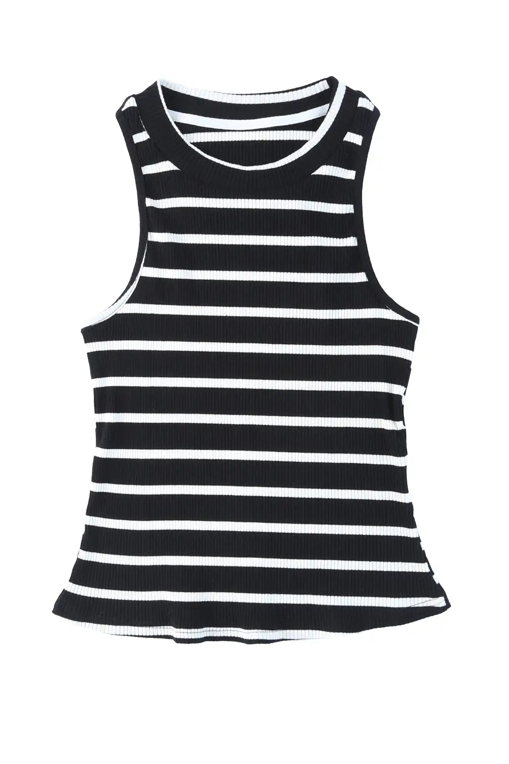 White Striped Print Ribbed O-neck Sleeveless Top-33