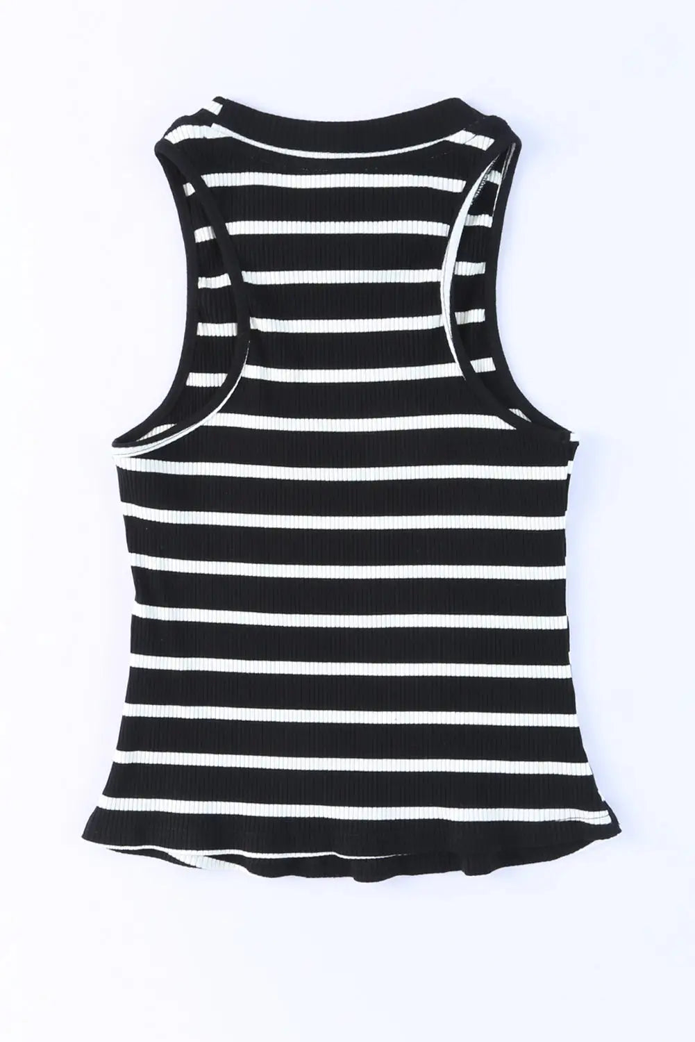 White Striped Print Ribbed O-neck Sleeveless Top-28