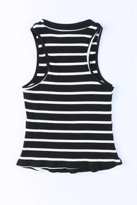 Thumbnail for White Striped Print Ribbed O-neck Sleeveless Top-28