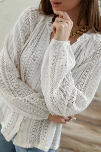 Thumbnail for White V-Neck Long Sleeve Button Up Lace Shirt-35