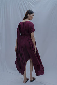 Thumbnail for Jess Overlap Asymmetric Dress in Wine