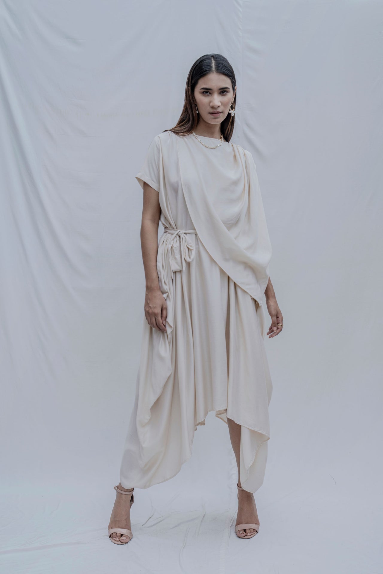 Jess Overlap Asymmetric Dress in Off-white