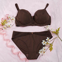 Thumbnail for Cocoa-Underwired Silk & Organic Cotton Full Cup Bra with removable paddings-0
