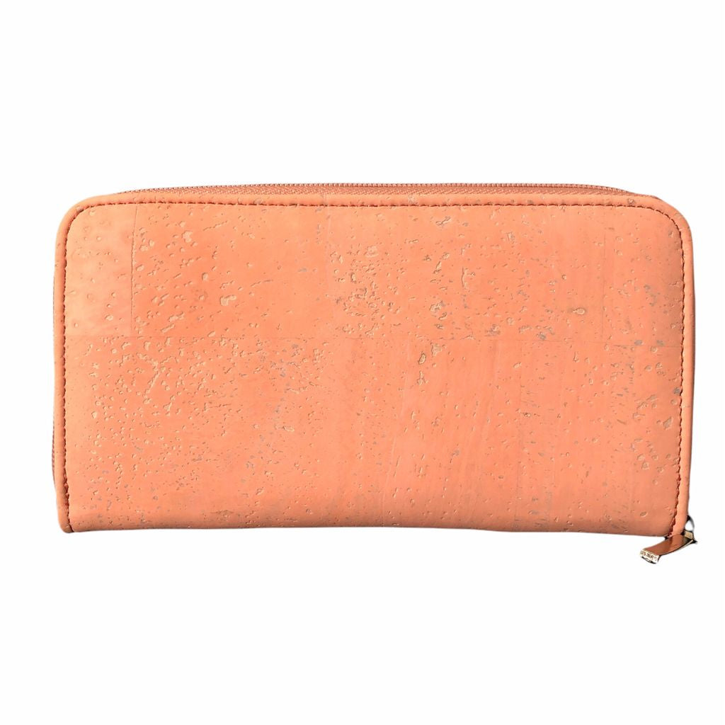 Cork Leather Vegan Zip Wallet for Women - Salmon