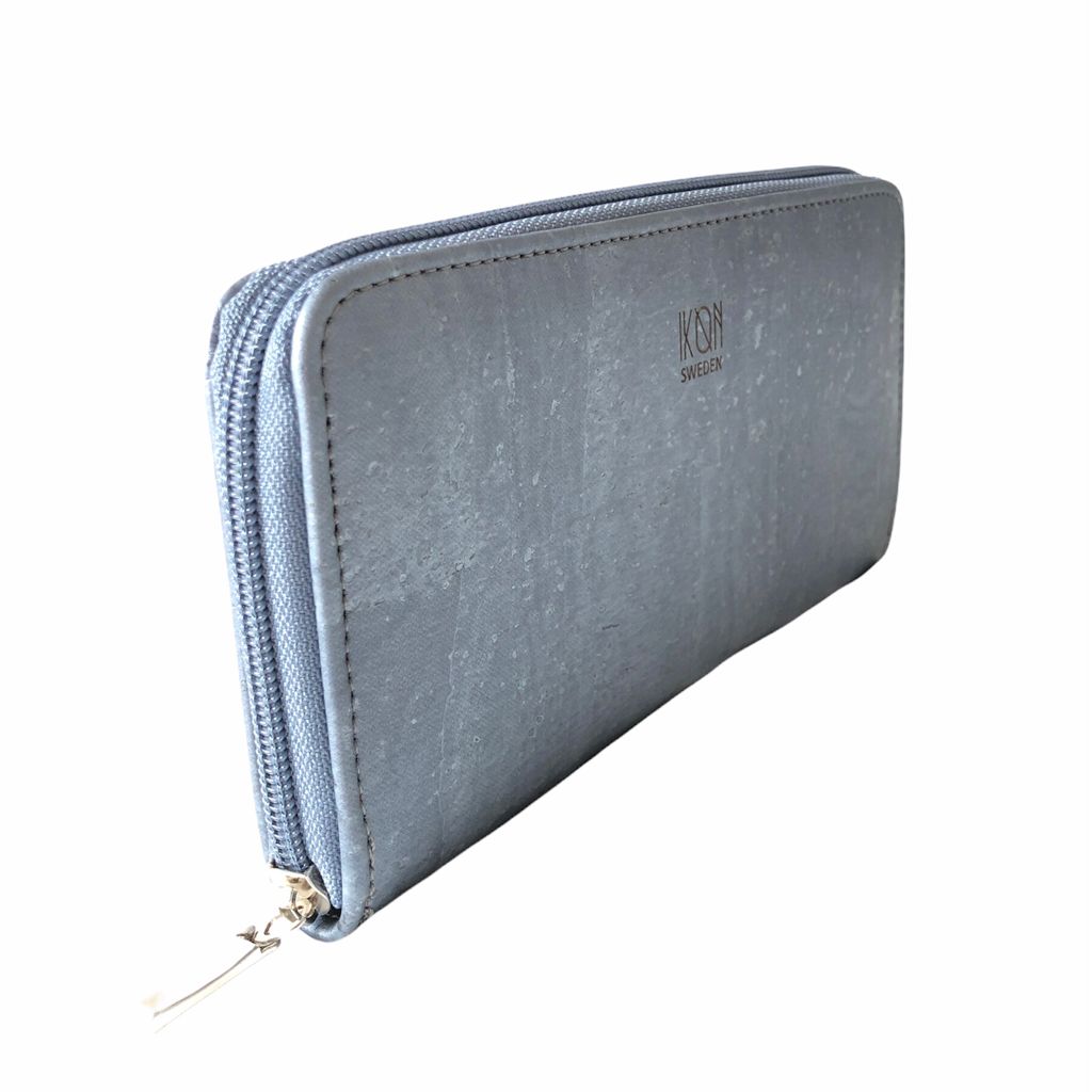 Cork Leather Vegan Zip Wallet for Women - Metallic Grey