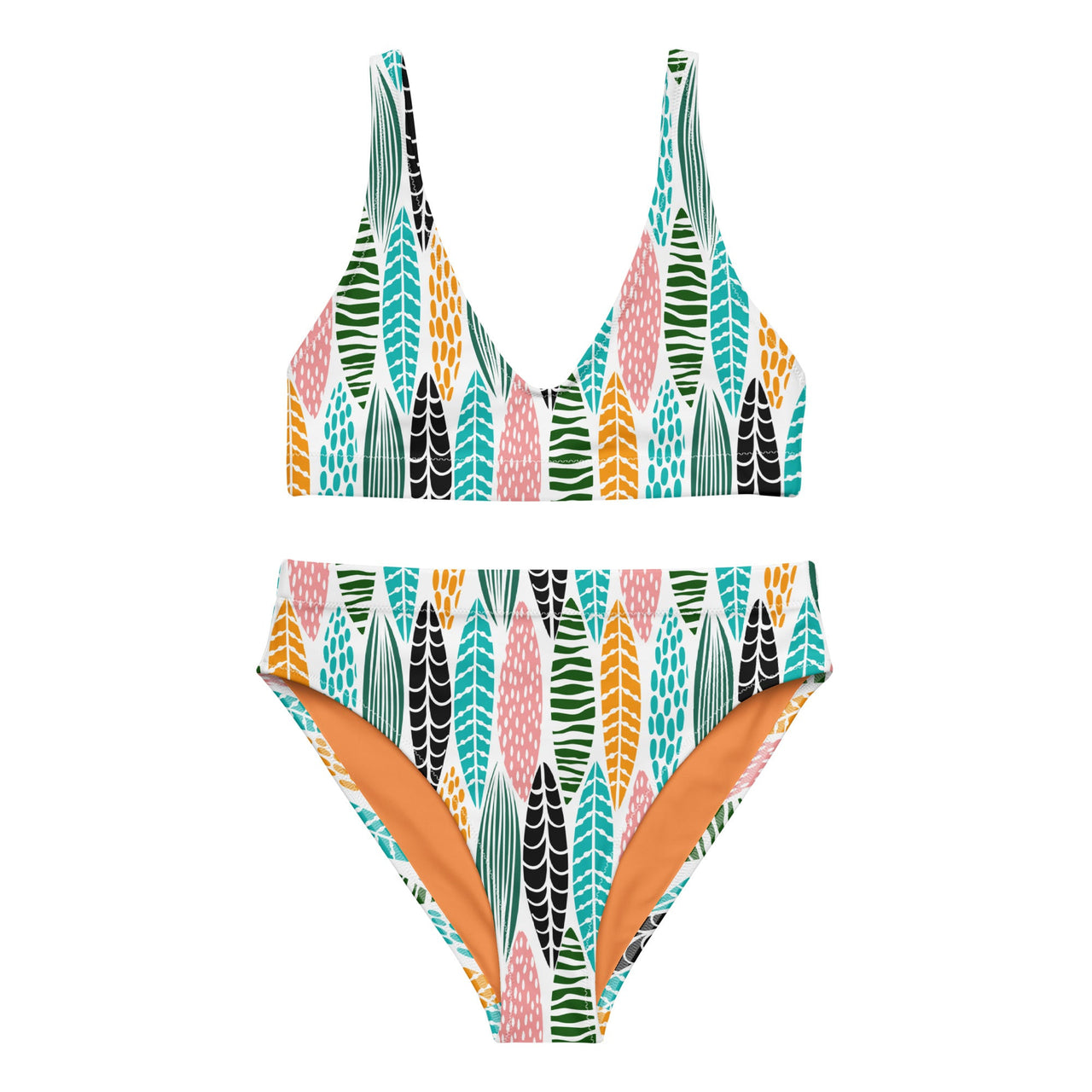 Leaf Jungle Print Recycled High-Waisted Bikini-0
