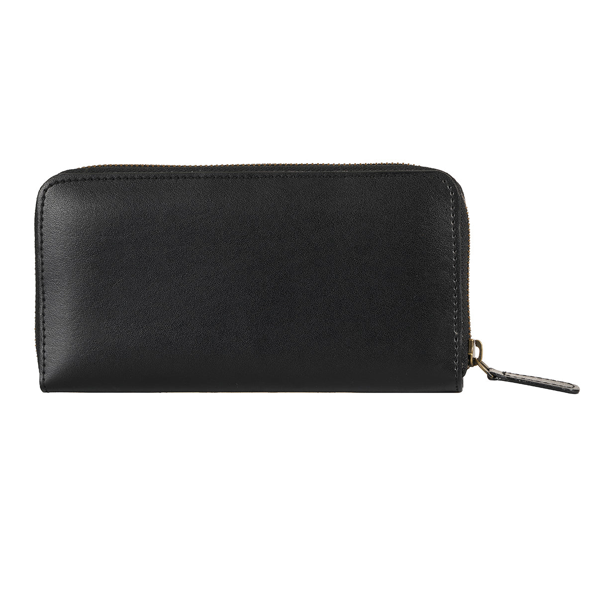 Apple Leather Long Zip Wallet for Women - Black