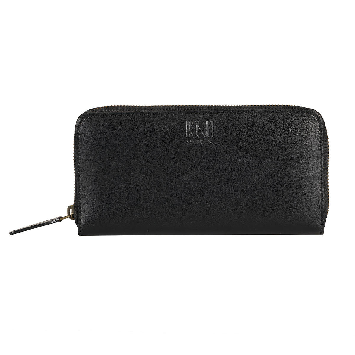 Apple Leather Long Zip Wallet for Women - Black
